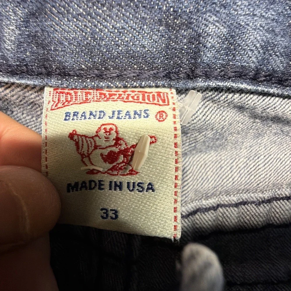 Vintage True Religion Jeans Mens 33 (Fits‎ 34x32) Blue Flap Pockets Boot Cut